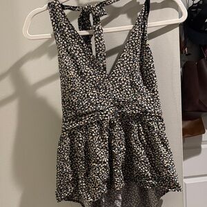 Black Floral V-Neck Tie-Back Romper